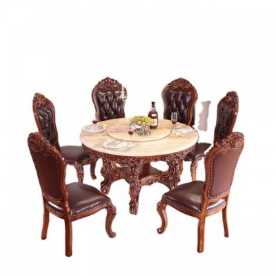 Genuine Leather solid wood dining set european style