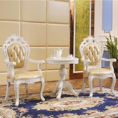 Wooden dinning table set  dining room round table  solid wood marble top european style