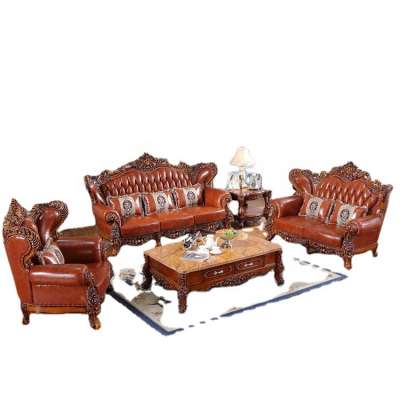 Genuine Leather solid wood sofa set european style