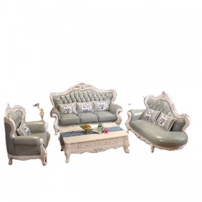 Genuine Leather solid wood sofa set european style